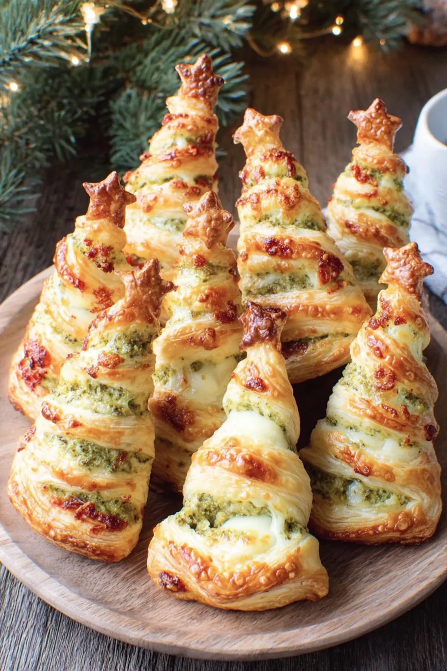Close up of a pesto and cheese puff pastry tree