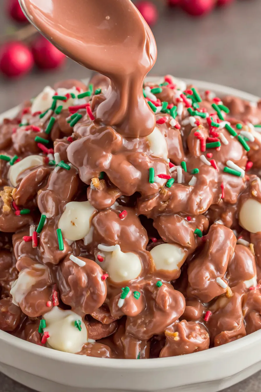 Scoops of peanut chocolate clusters cooling on parchment paper