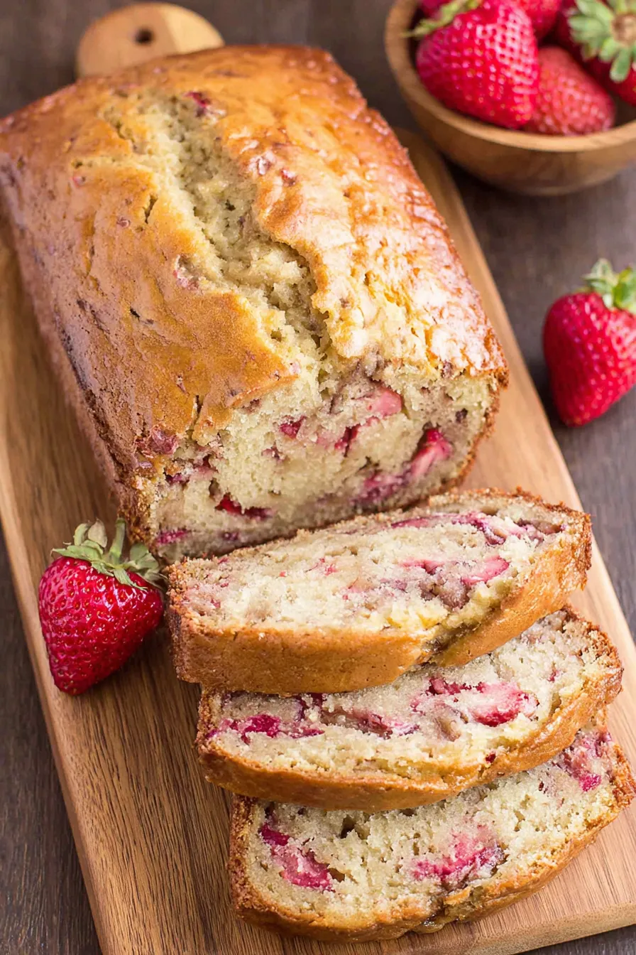 Freshly baked strawberry banana bread cooling in loaf pans