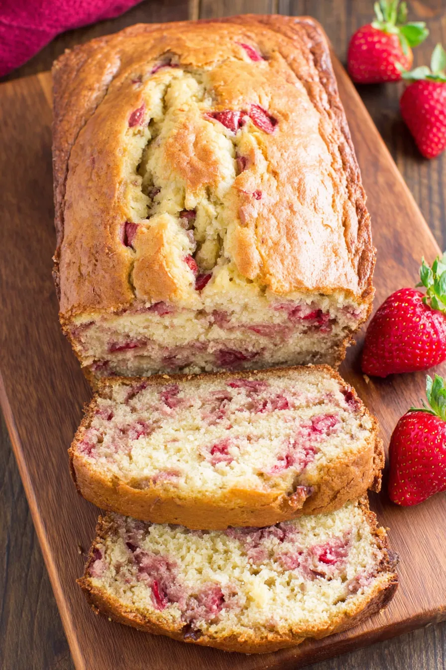 Slice of strawberry banana bread on a plate