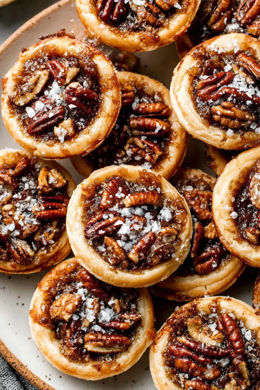 Mini pecan pies cooling in a mini muffin pan