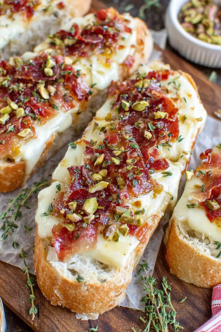 Brie-topped sourdough with honey drizzle