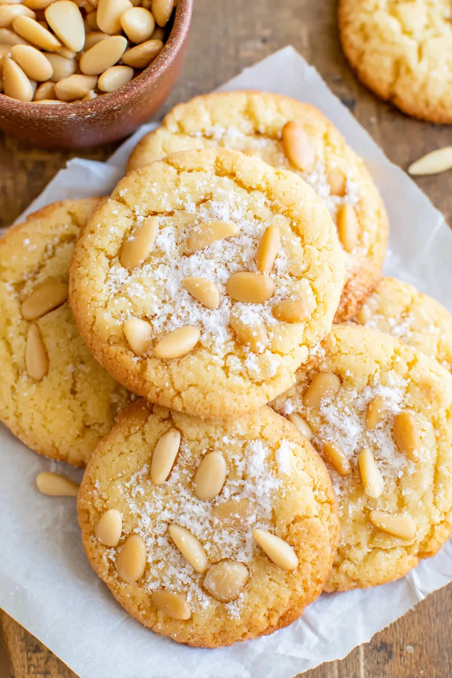 Pine nuts in a bowl ready for rolling cookies