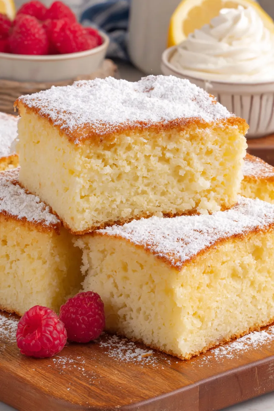 A slice of hot milk cake on a plate
