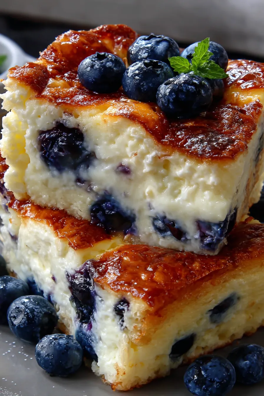Blueberry cottage cheese bake fresh from oven
