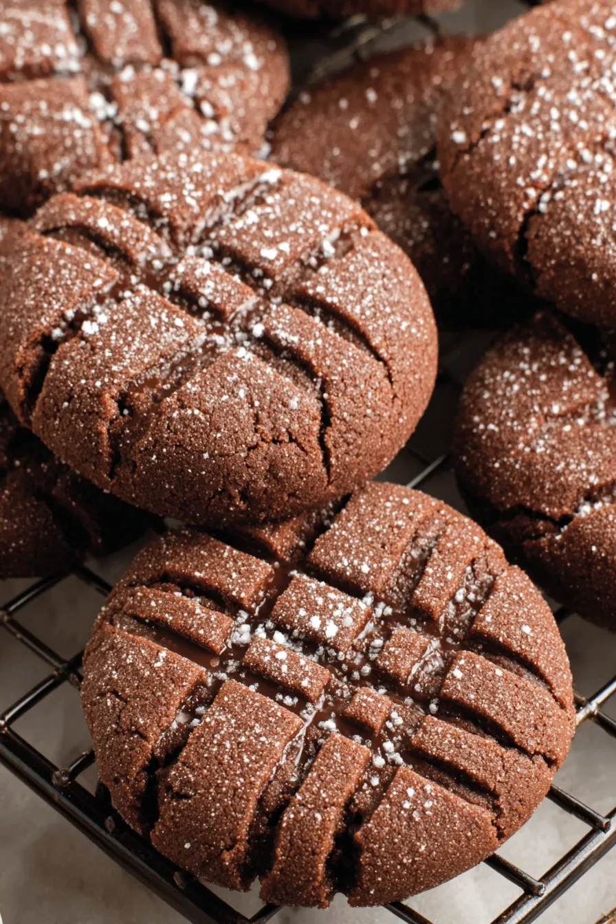 Tray of sugared chocolate peanut butter cookie dough balls ready to bake