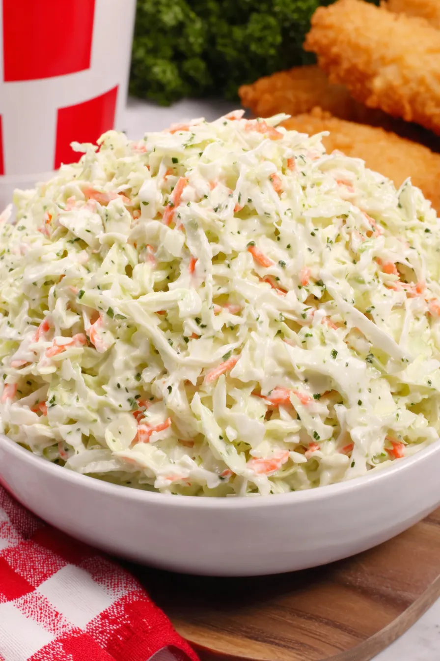 Bowl of creamy coleslaw ready to serve