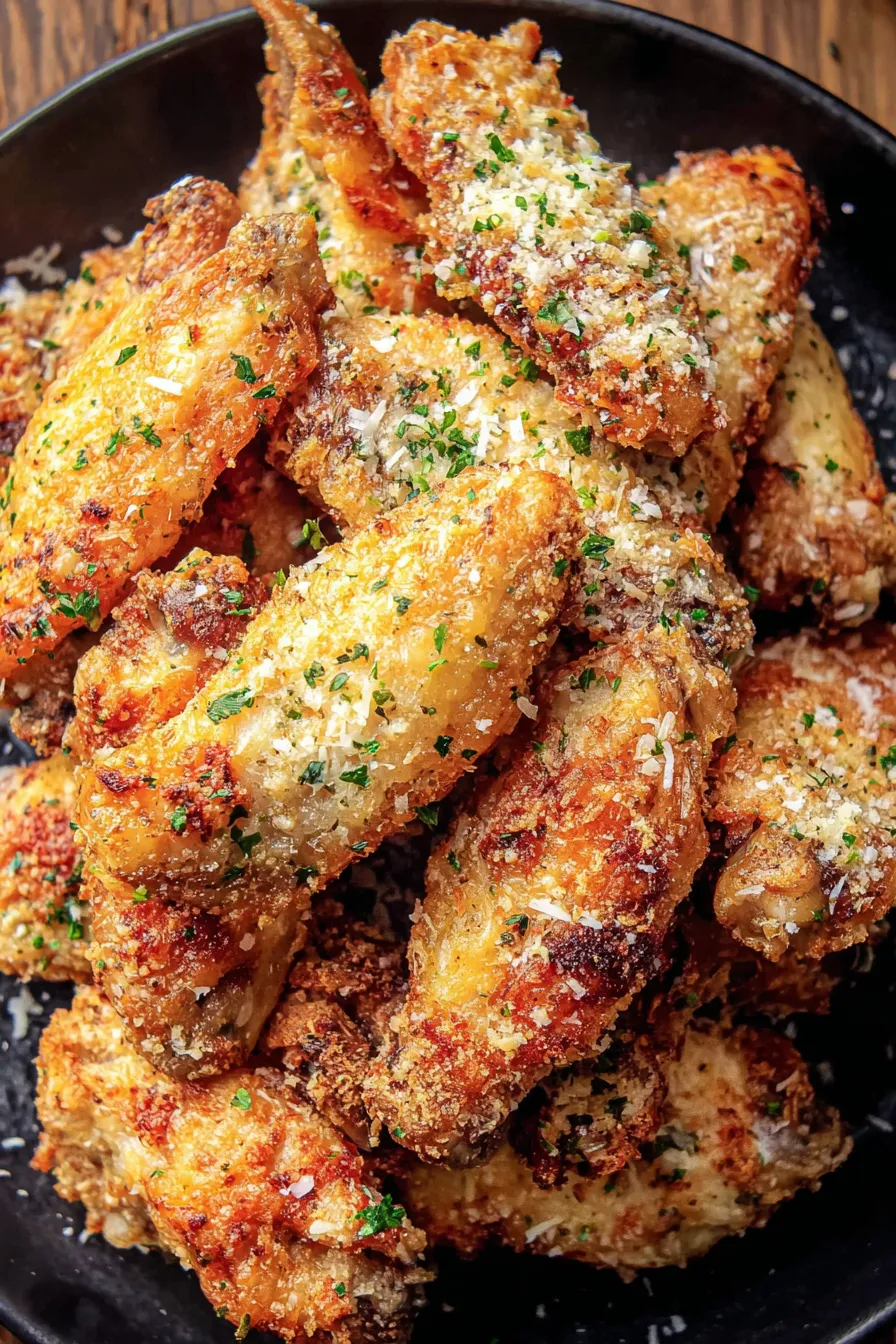 Parmesan crusted chicken wings in air fryer basket