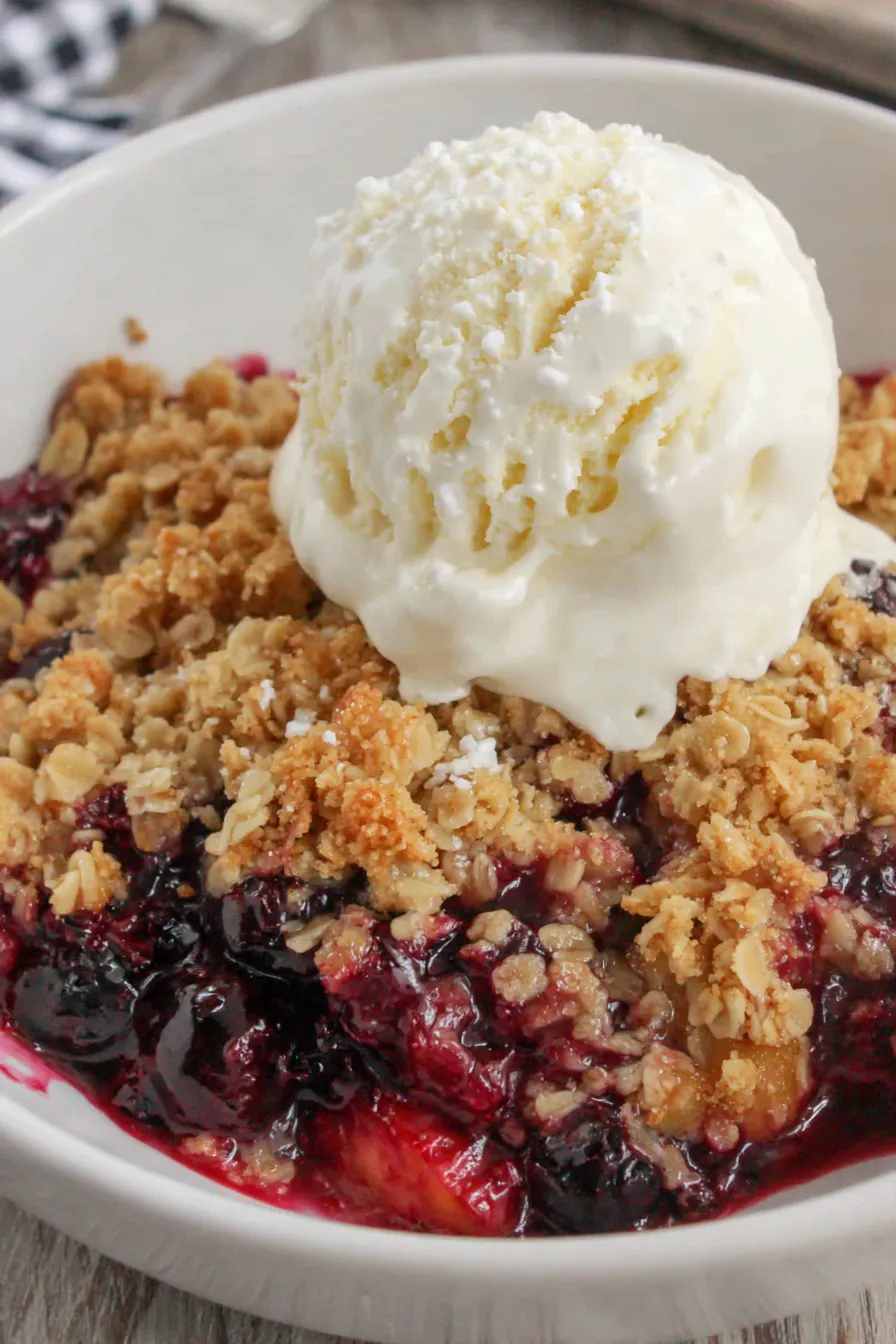 Blueberry Peach Crisp fresh from the oven