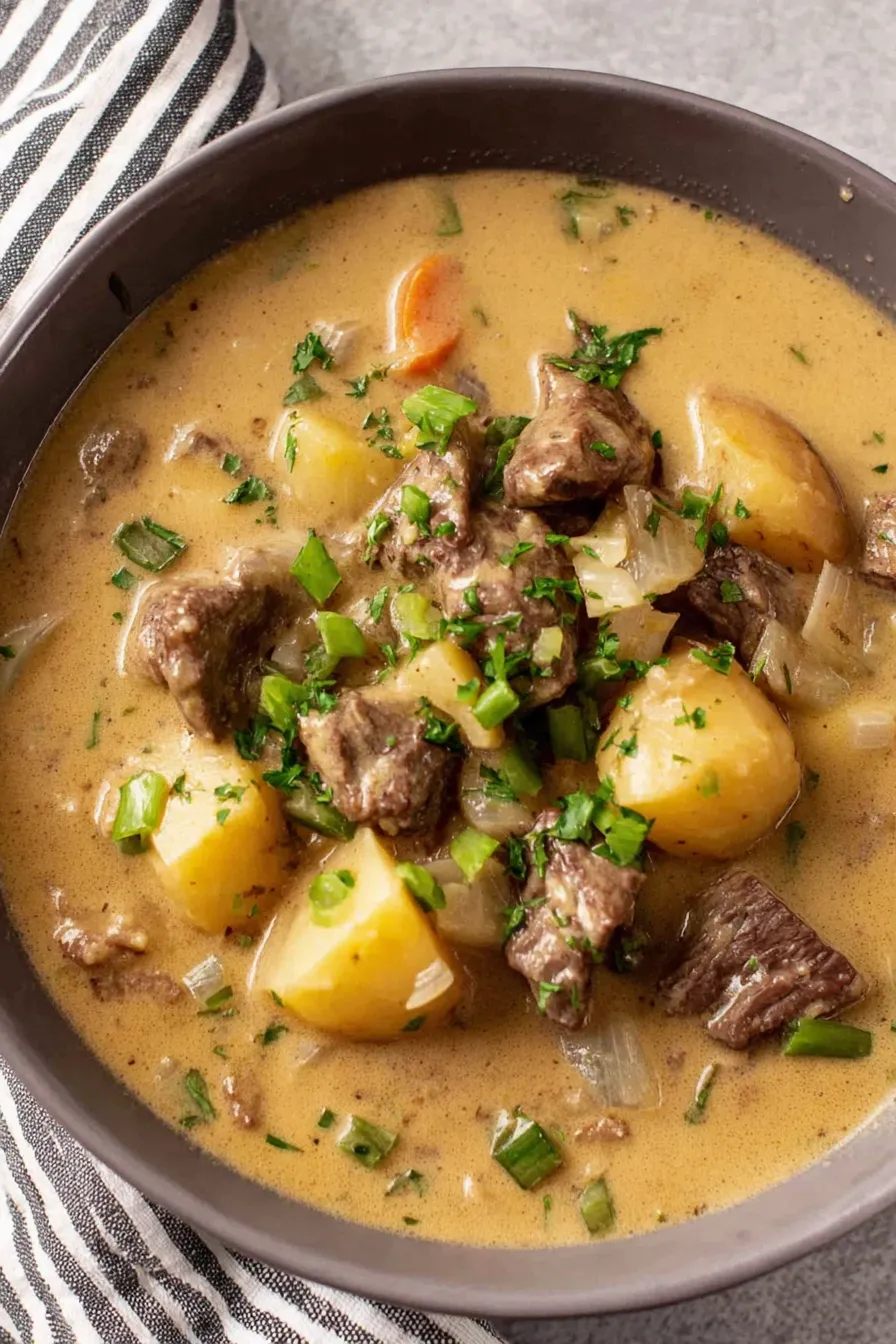 Seared beef and potatoes in pot