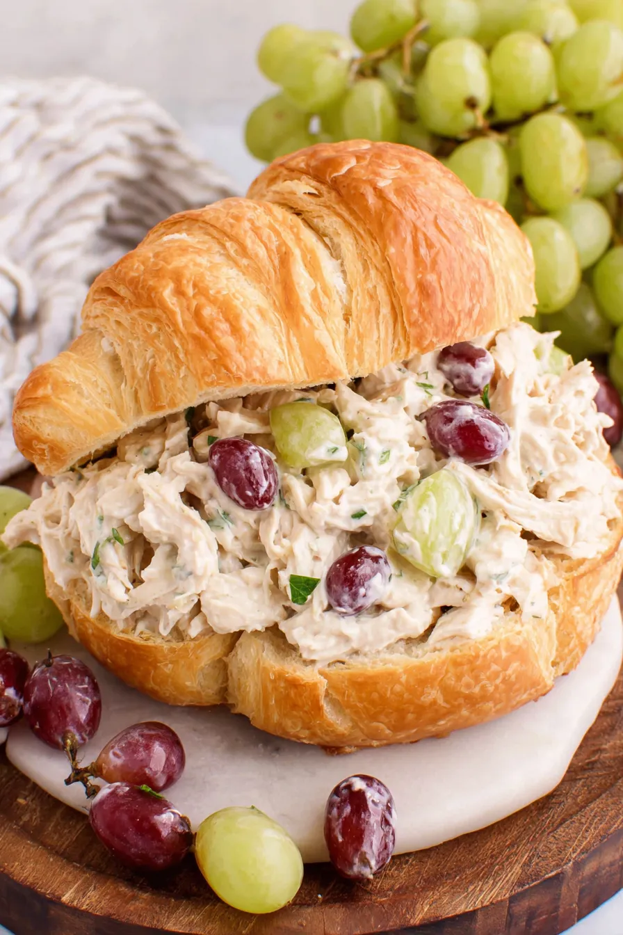 Assembled chicken salad sandwich on croissant