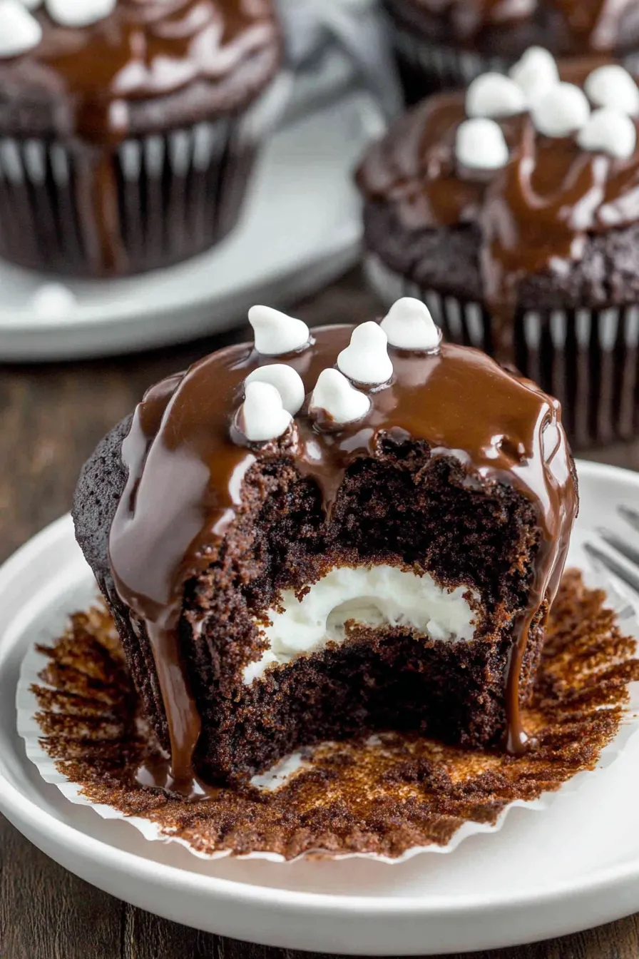 Cupcakes being dipped in ganache