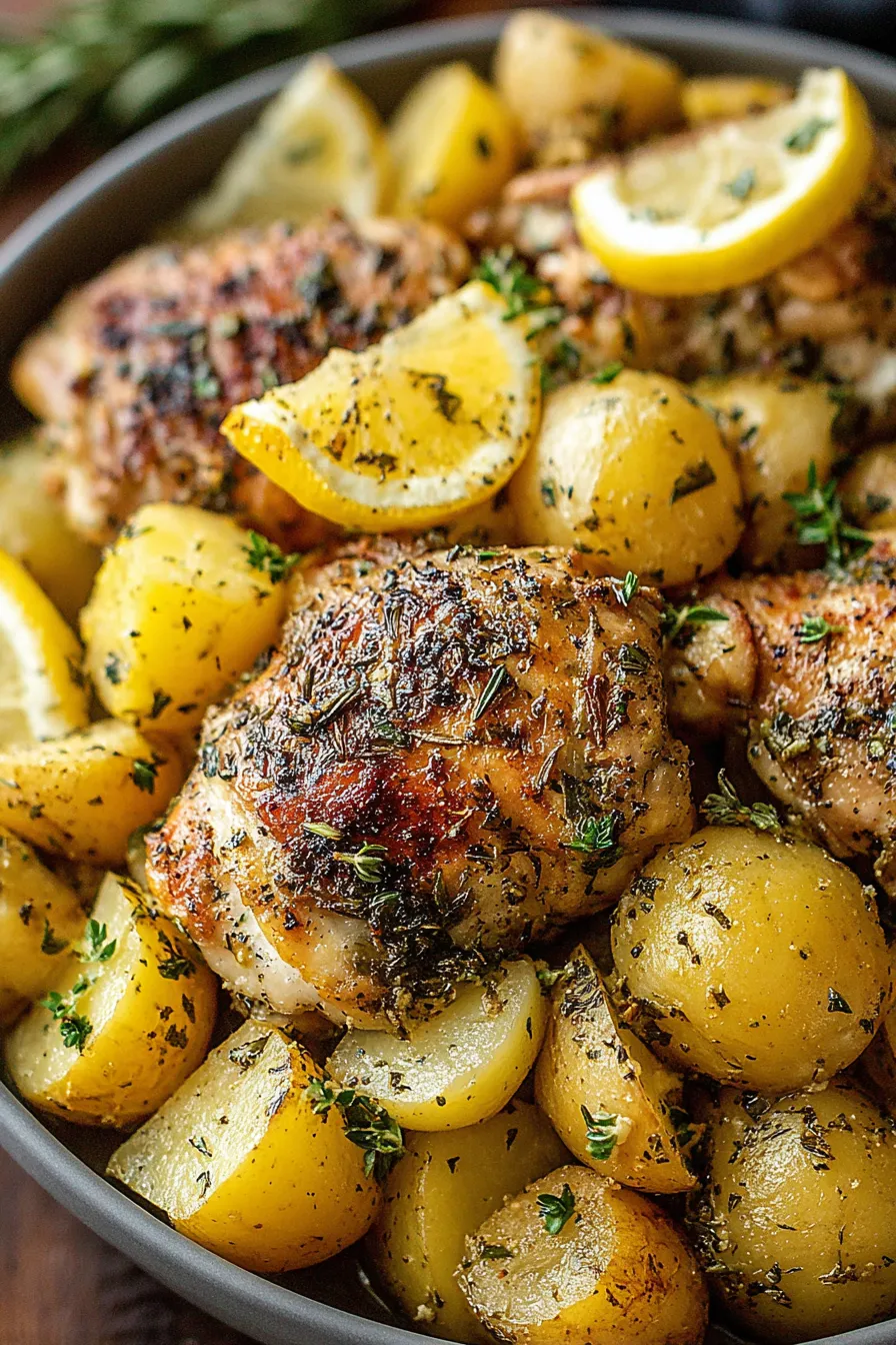 Raw chicken thighs with herbs and lemons