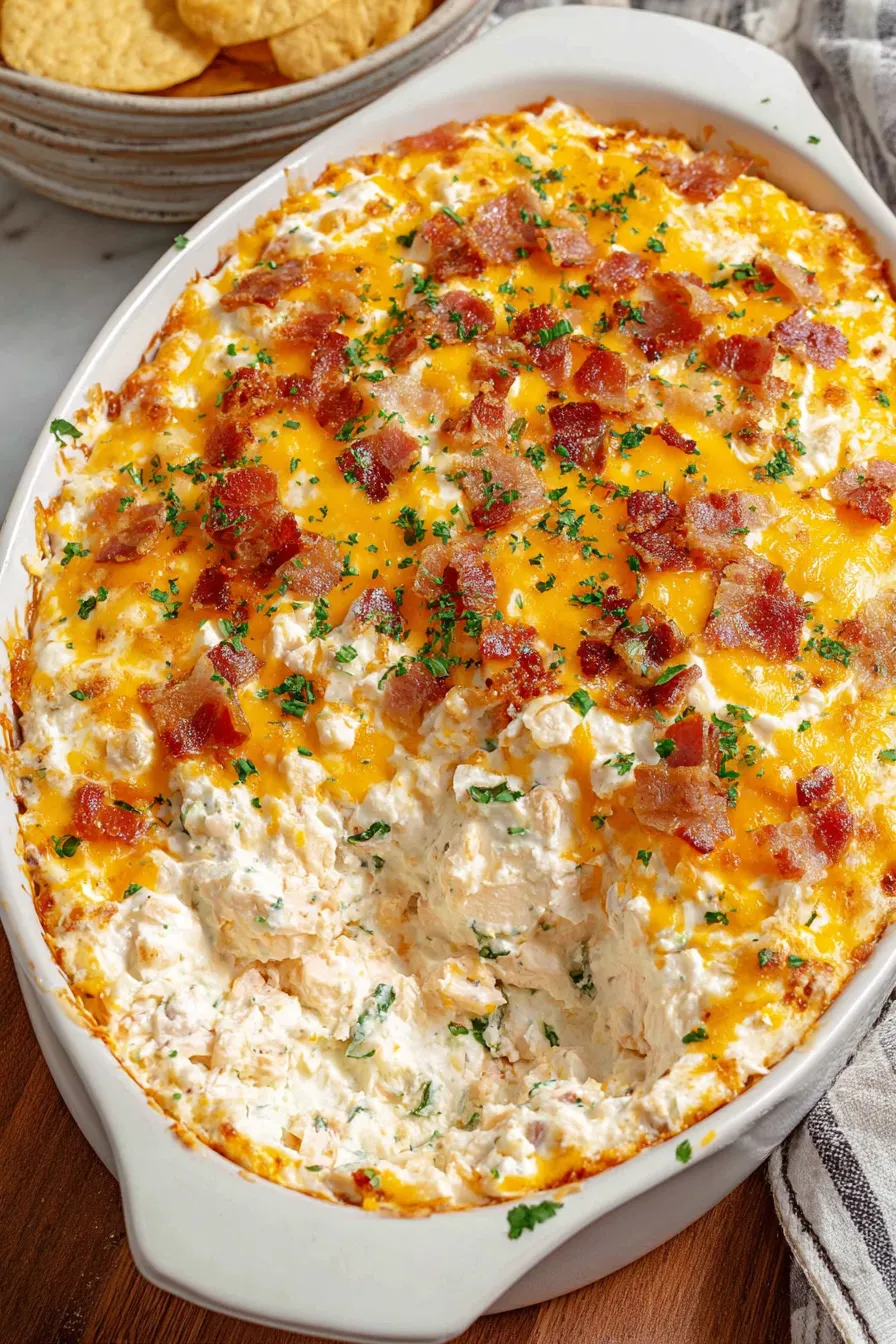 Spoonful of creamy chicken dip with crackers