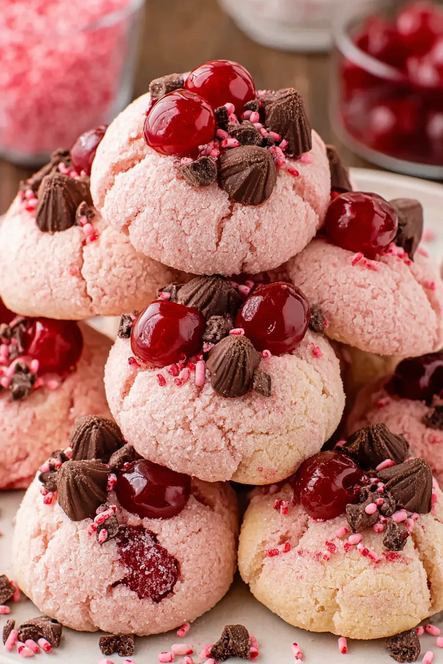 Cherry Kiss cookies cooling on a wire rack