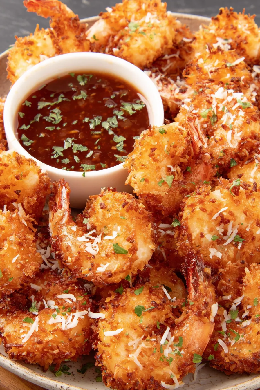 Coconut shrimp frying in oil