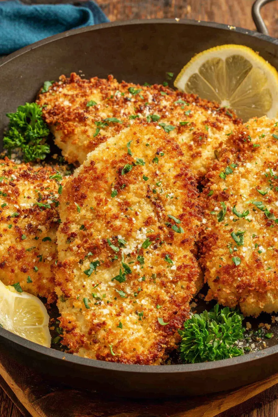 Panko chicken on a baking tray golden brown