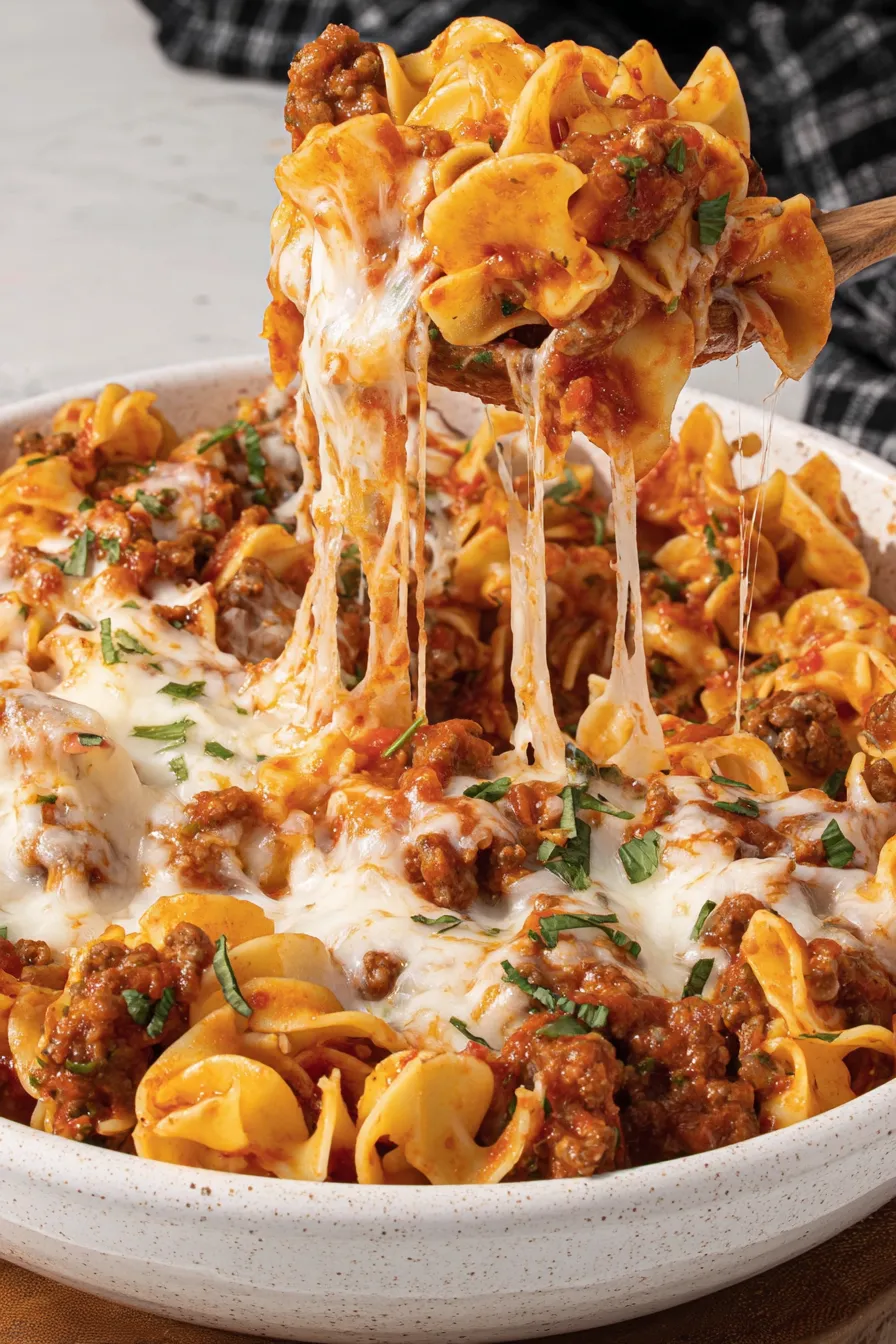 Layered noodle bake fresh from oven