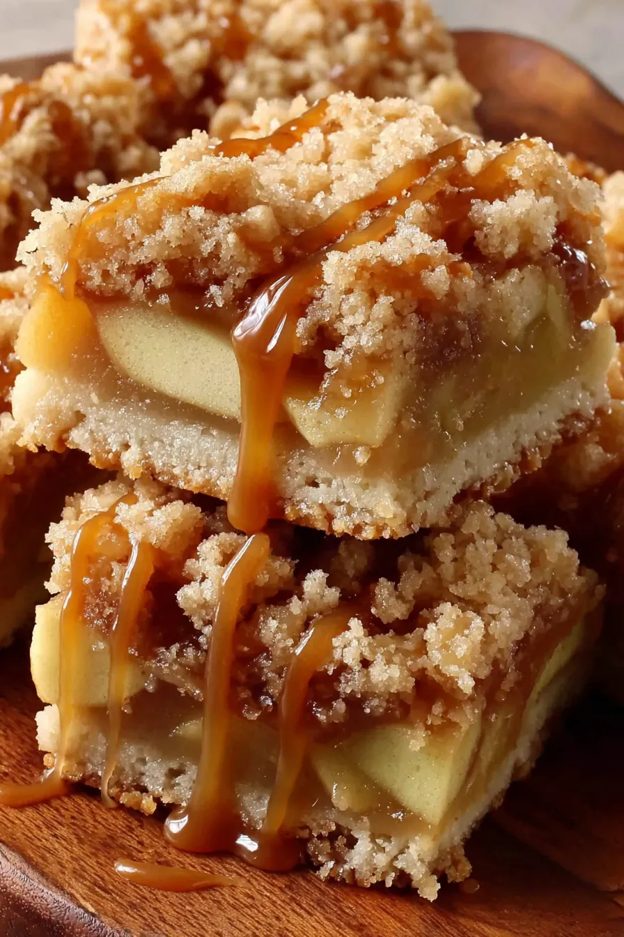 Salted caramel apple crumble bars just out of the oven