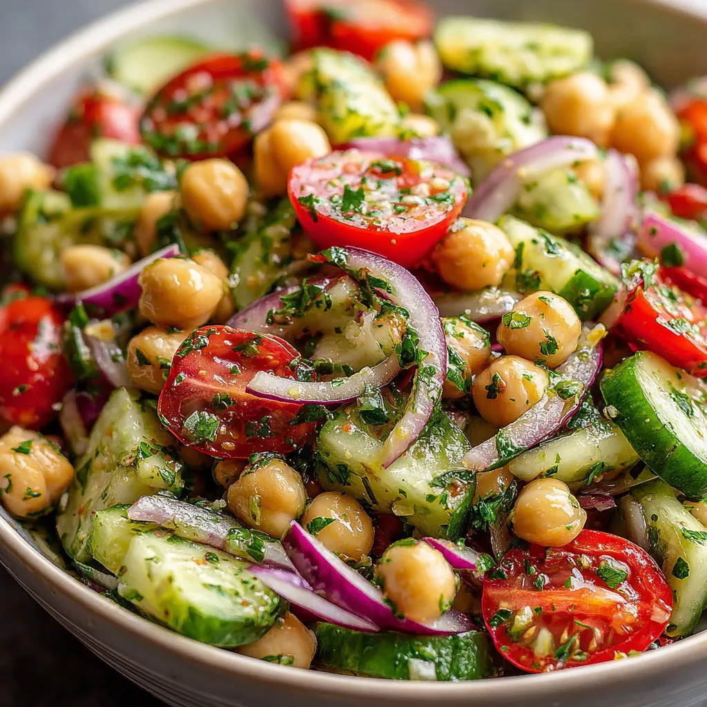 Chickpea Cucumber Tomato Salad with Lemon Parsley Vinaigrette