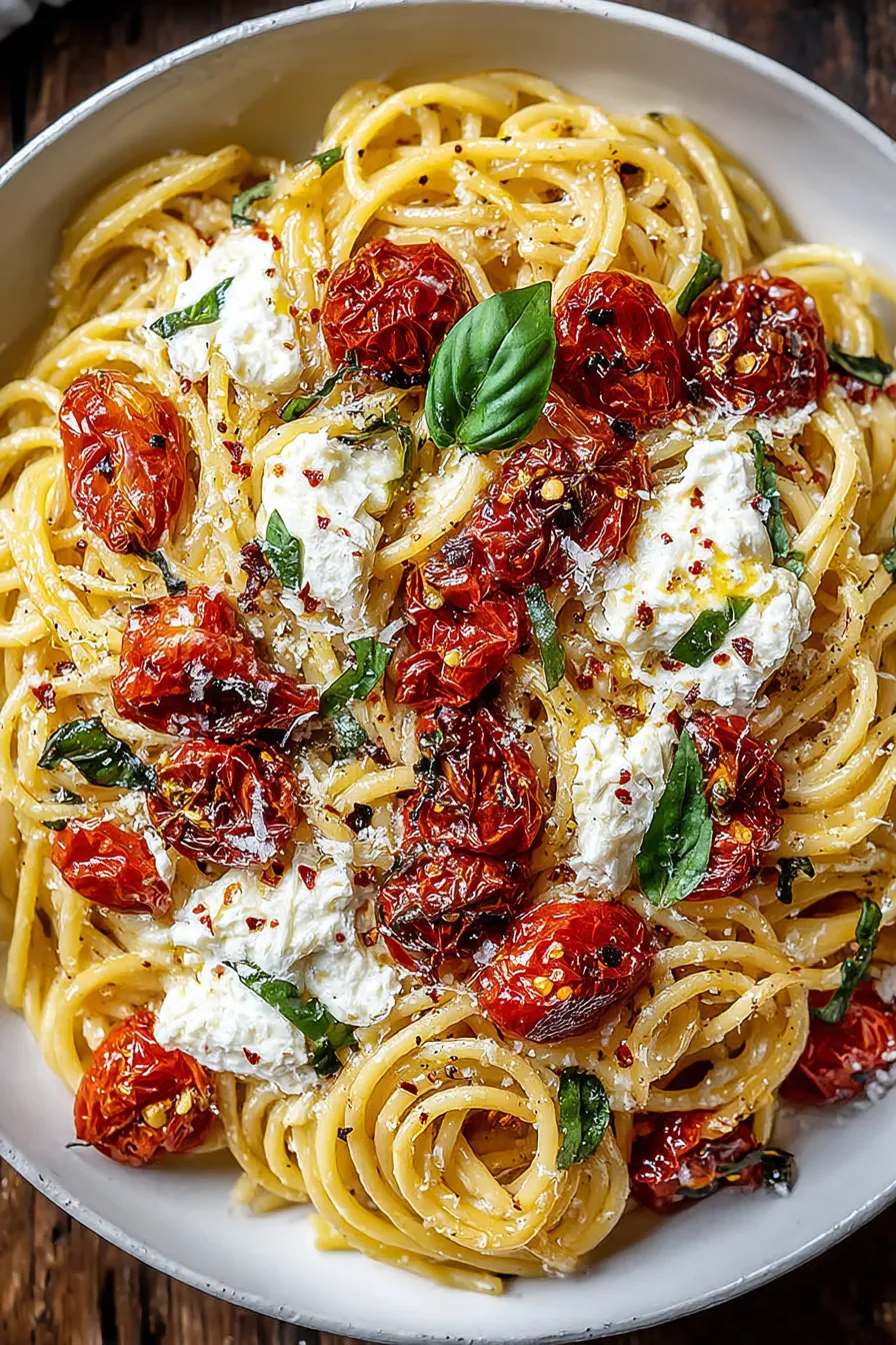 Roasted tomatoes and garlic on a baking sheet