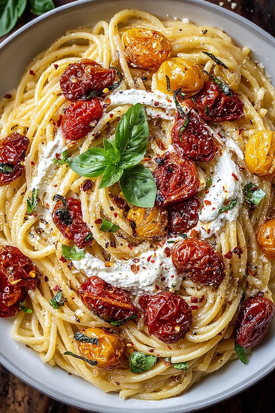 Plated ricotta pasta with fresh basil