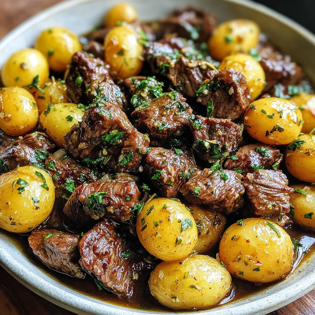 Slow Cooker Garlic Butter Beef Bites with Potatoes