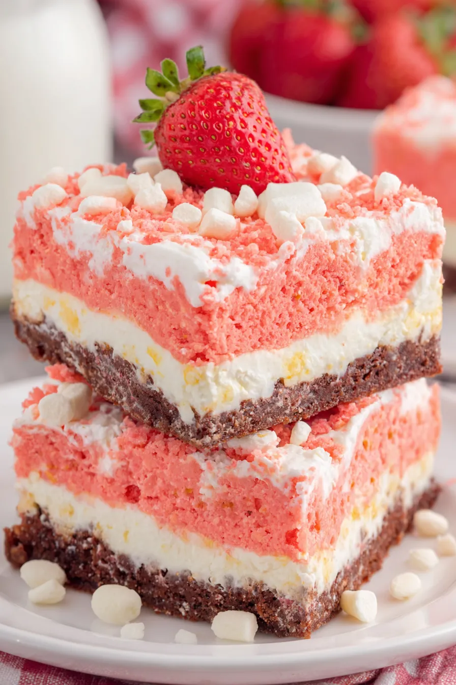 Strawberry Crunch Brownies finished bars