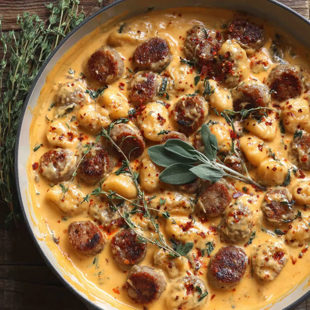 Creamy Butternut Squash Gnocchi with Sausage, Thyme, and Sage