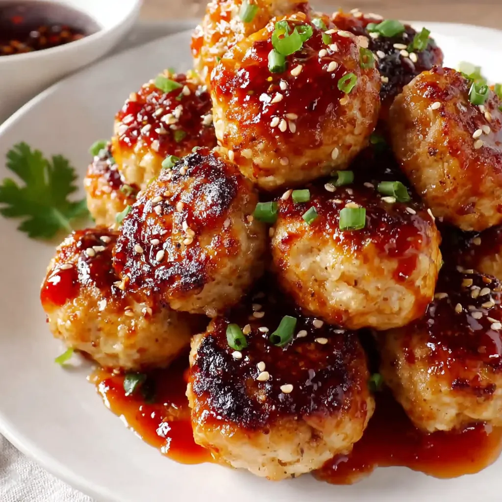 Sheet Pan Sesame Ginger Chicken Meatballs with Sweet Chili Glaze
