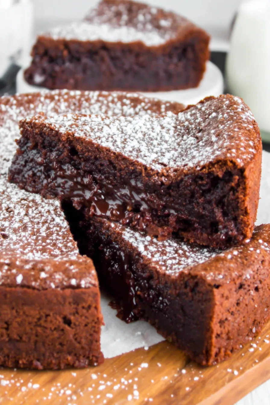 Slice of flourless chocolate cake with berries