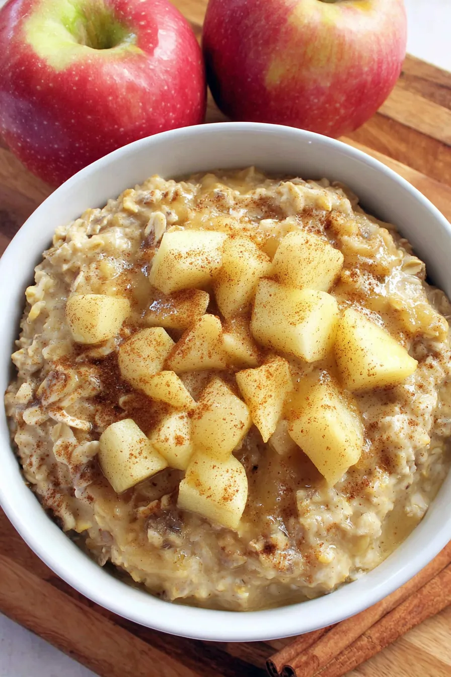 Spoonful of apple cinnamon oatmeal in a bowl