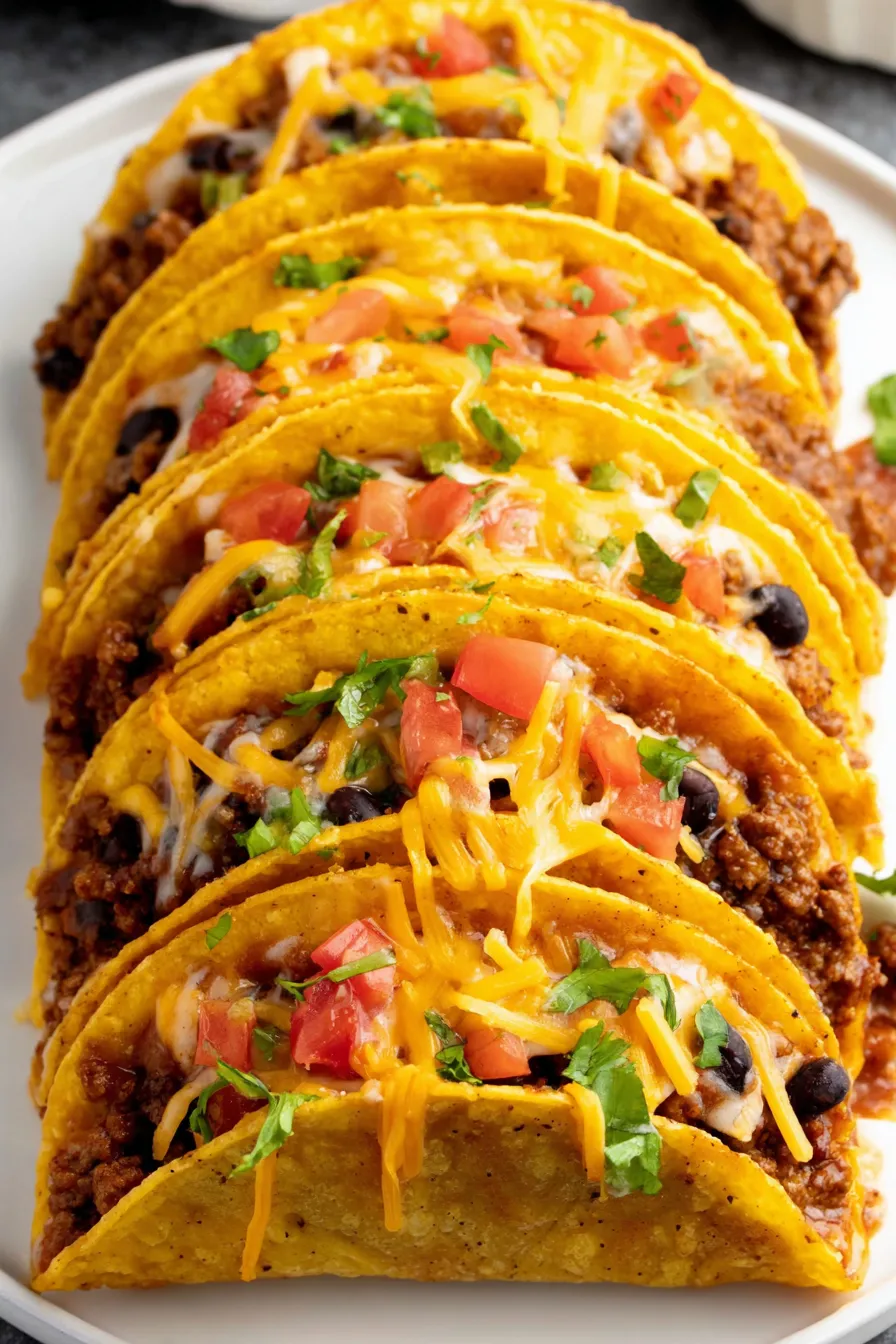 Close-up of cheesy baked taco filling