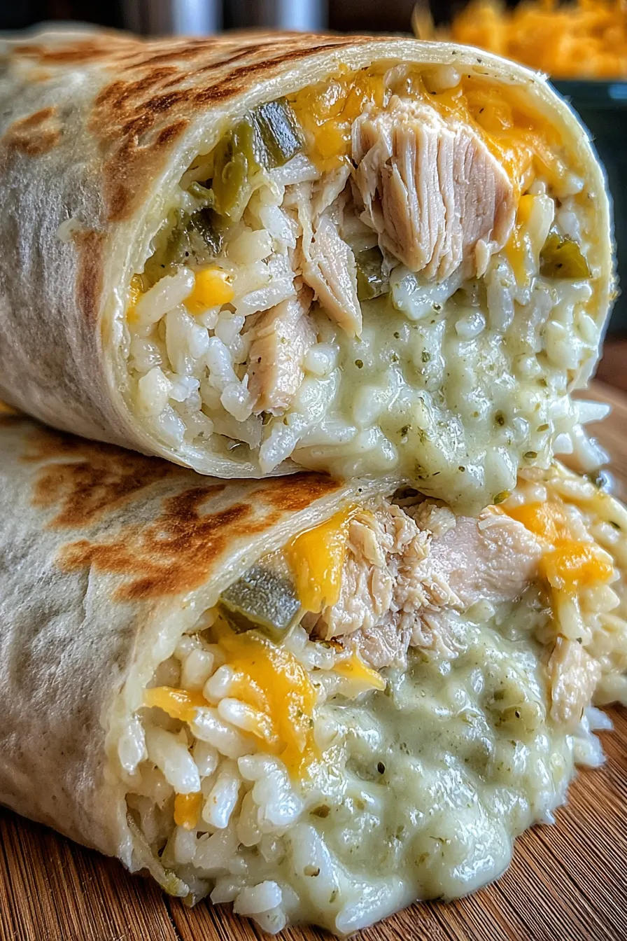 Smoked chicken green chile burrito on a skillet