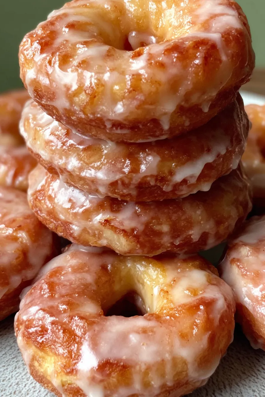 Iced apple donuts on a wooden board