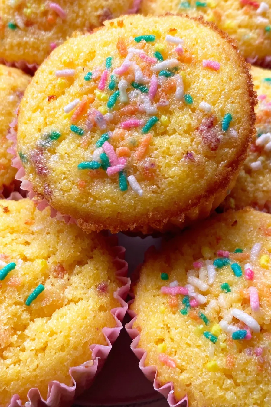 Tray of funfetti cornbread muffins fresh from oven