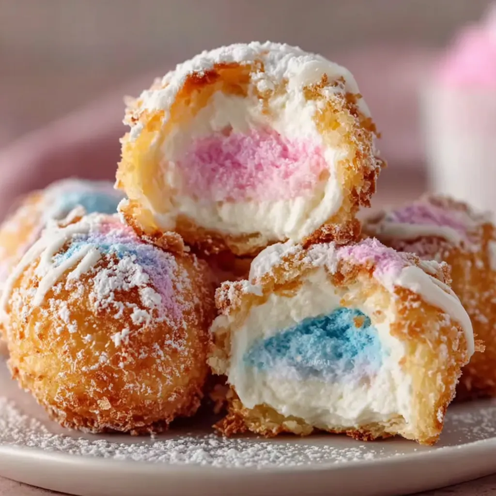 Crispy Cotton Candy Cheesecake Bombs