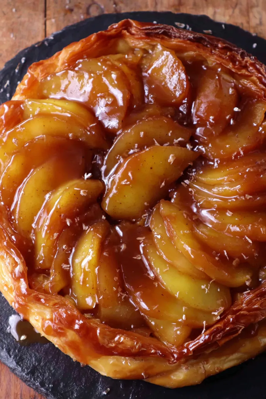 Caramel apple tarte tatin in skillet