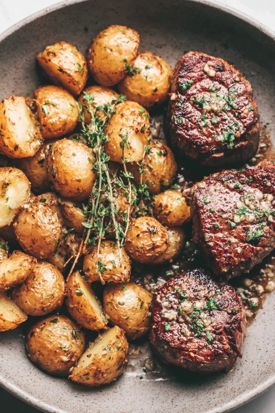 Garlic herb butter melting over steak