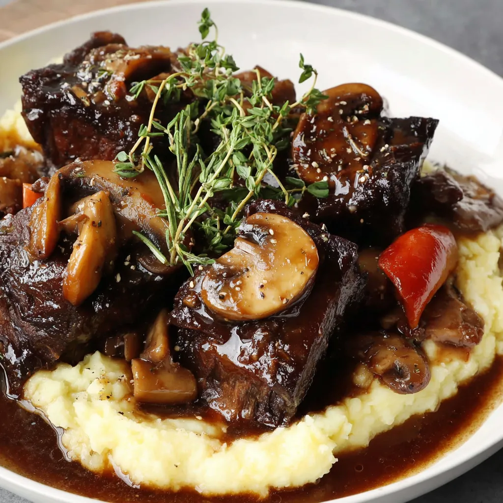 Braised Short Ribs With Rich Wine And Mushroom Sauce