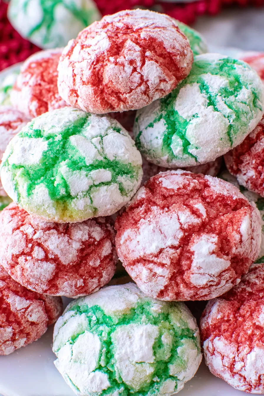 Close up of powdered sugar coated cookie with green coloring