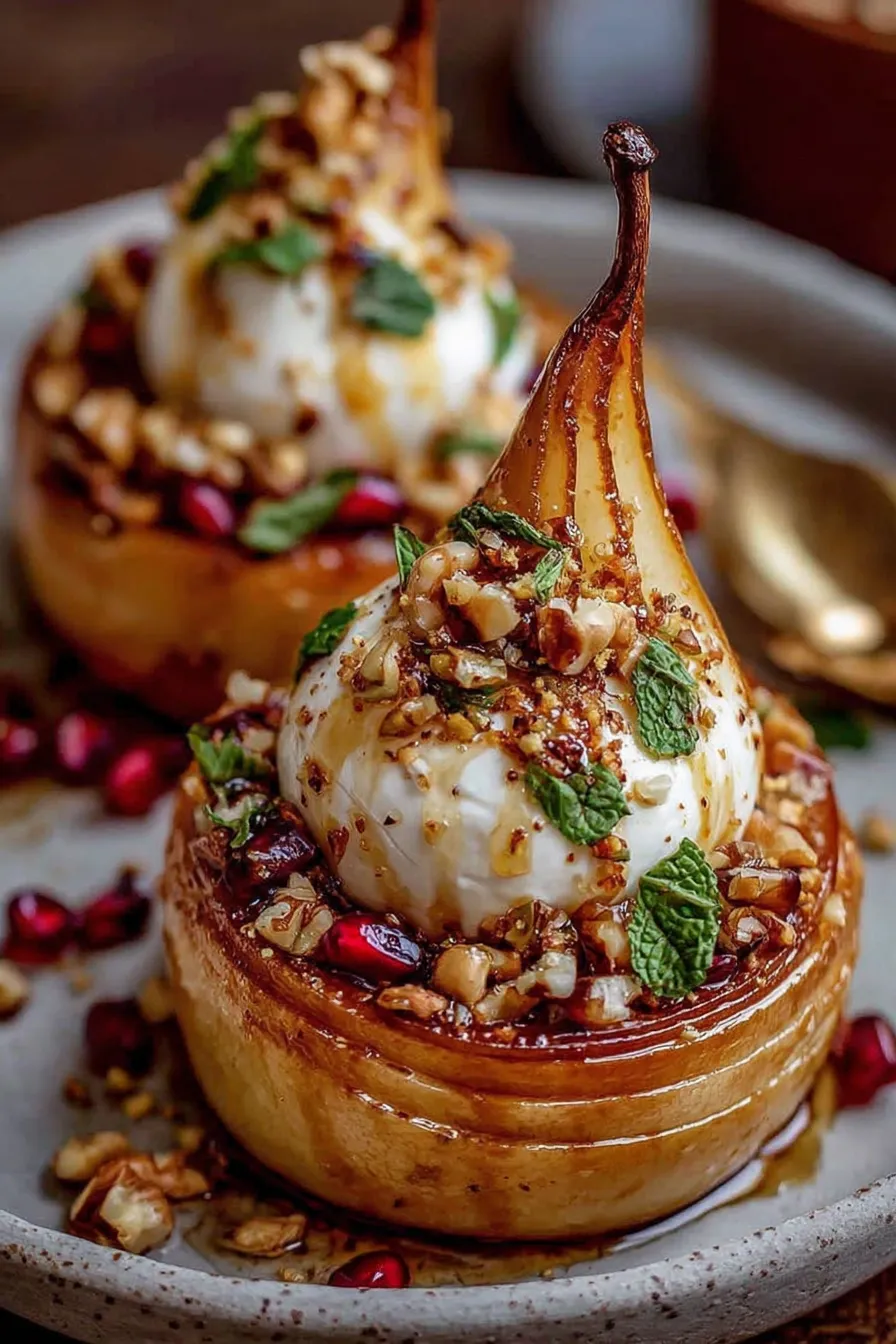 Burrata with honey and toasted walnuts on a plate
