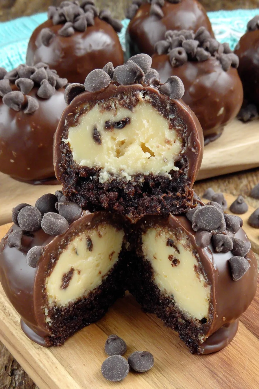 Chocolate coated brownie bombs lined on foil