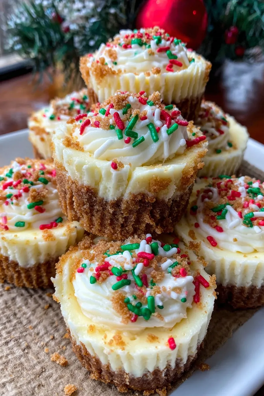 Mini cheesecakes cooling in a tin with festive sprinkles