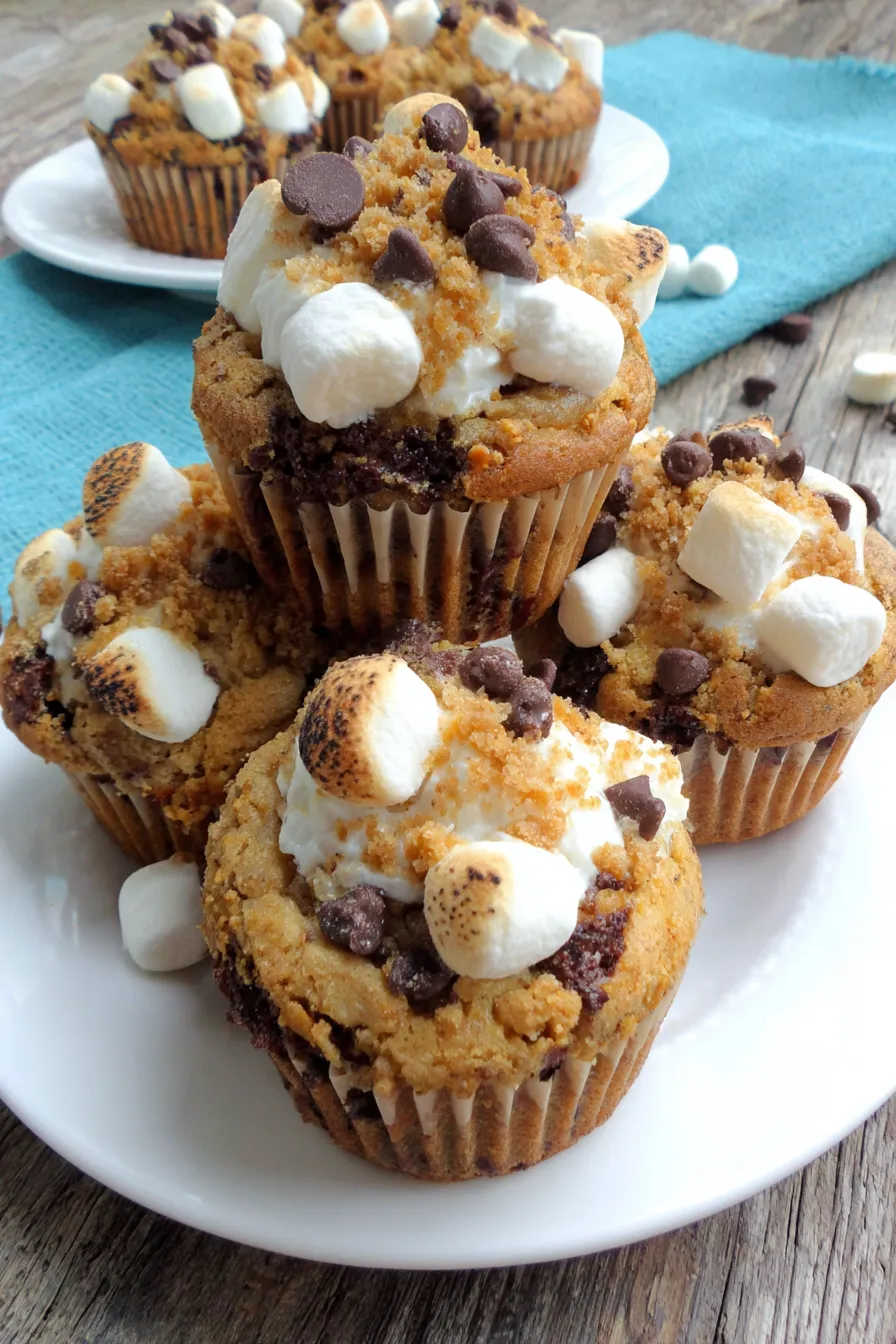 Freshly baked s’more muffins cooling on a rack