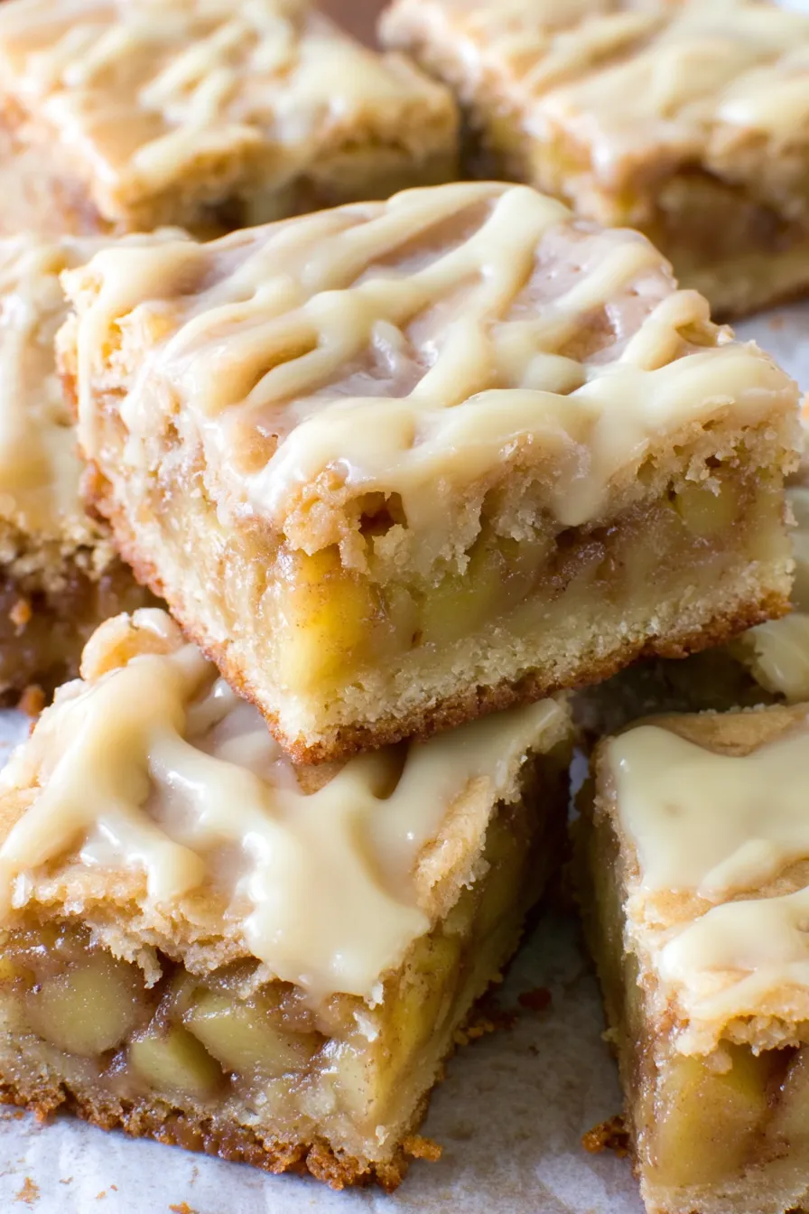 Maple glazed apple blondies cooling on a rack