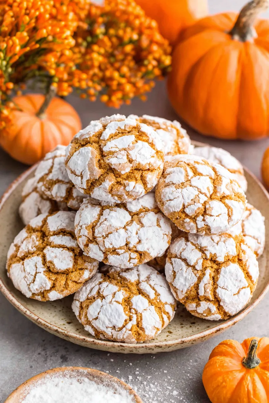 Close up of a pumpkin crinkle cookie cracked open