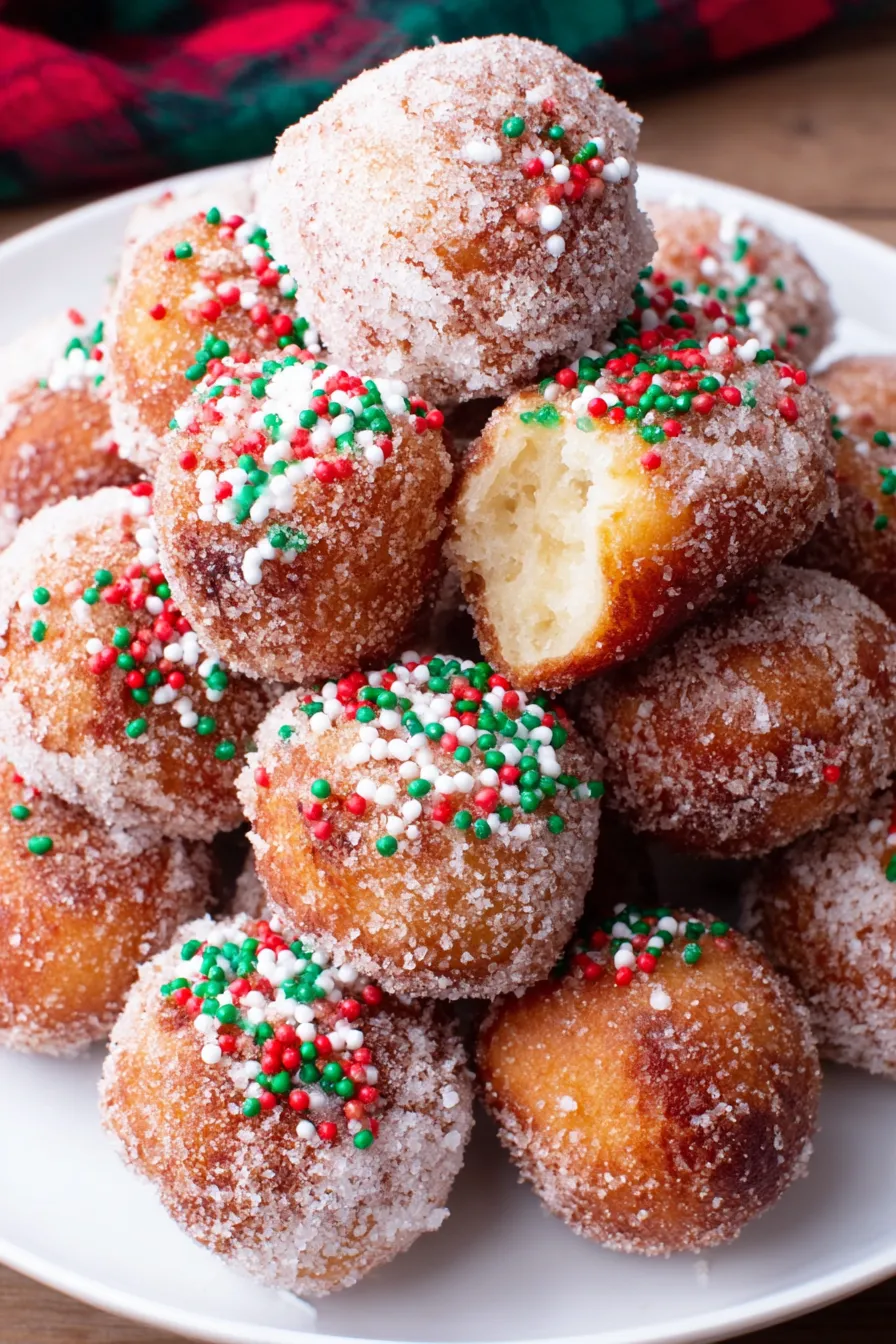 Cinnamon sugar coated donut holes on a plate