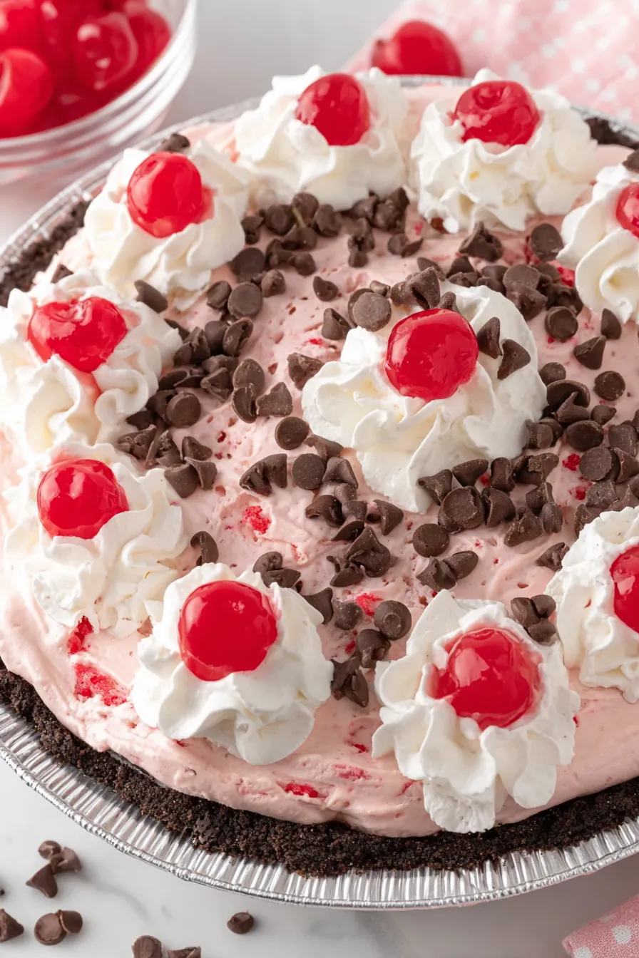 Chocolate cherry pie set on table with cherries