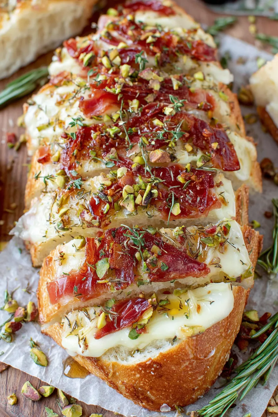Sliced brie and pistachios ready for topping